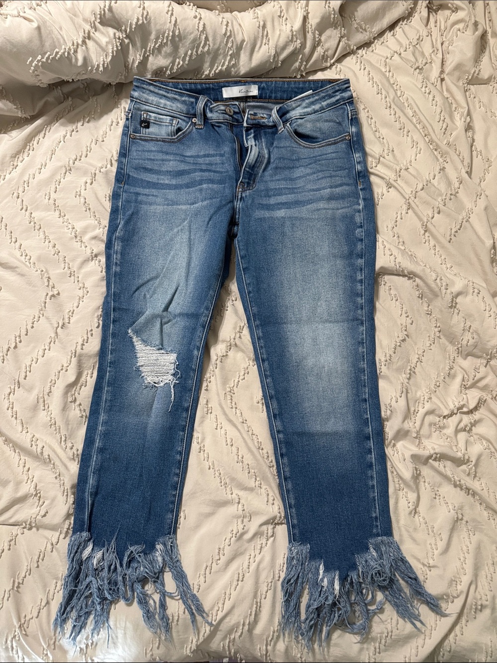 KanCan Distressed Light Blue Frayed-Hem Jeans